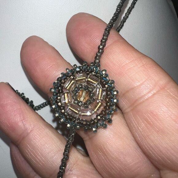 Vintage Boho Seed Bead and Crystal Station Necklace - Picture 5 of 7